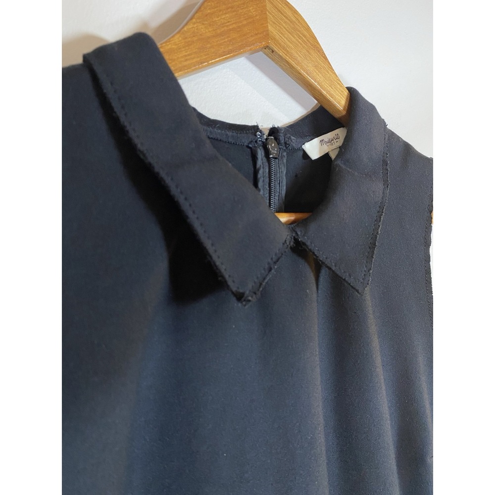 Madewell Dress Womens SMALL Black Collared Sleeveless Stretch Raw Hem Shift - Picture 3 of 6